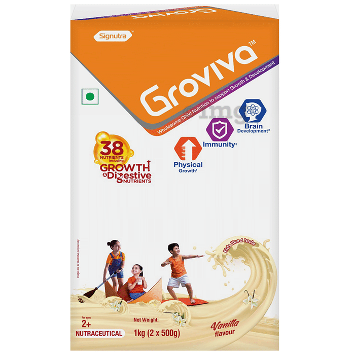 Groviva Child Nutrition for Physical Growth, Brain Development & Immunity | Flavour Vanilla Powder