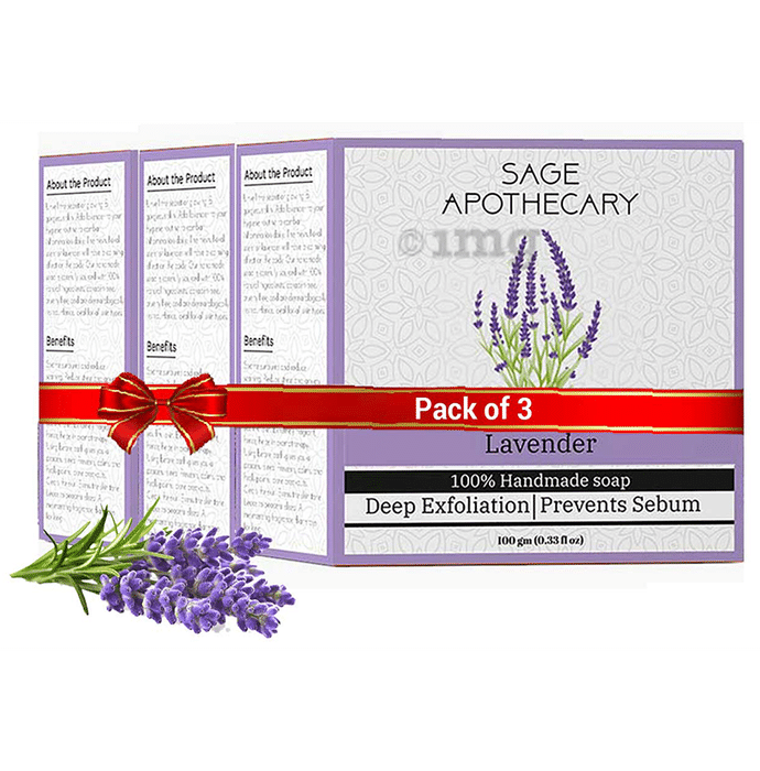 Sage Apothecary Combo Pack of 100% Hand Made Soap (100gm Each) Lavender