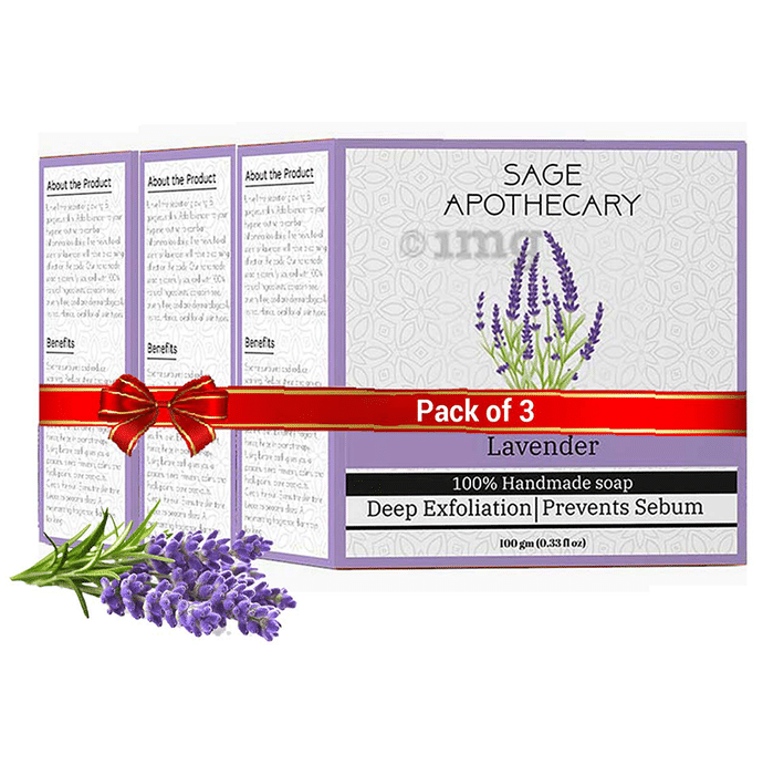 Sage Apothecary Combo Pack of 100% Hand Made Soap (100gm Each) Lavender