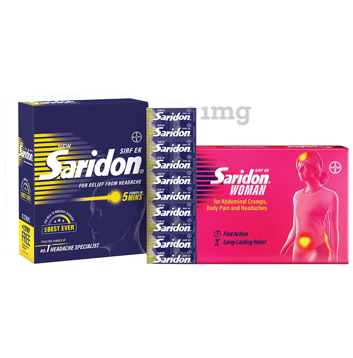 Bayer Combo Pack of New Saridon Tablet & Saridon Woman for Abdominal Pain