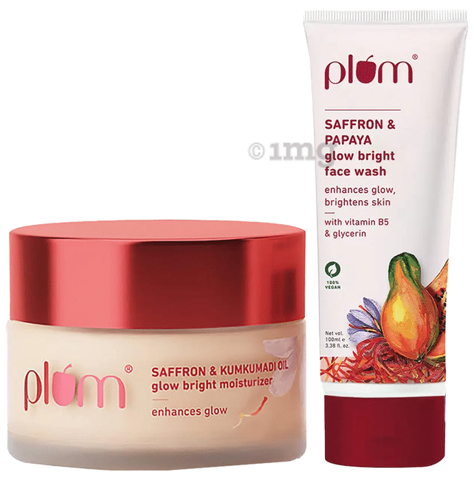 Virtual Combo Brand Plum Combo Pack of Saffron & Papaya Glow Bright Face Wash (100ml) & Saffron & Kumkumadi Oil Glow Bright Moisturizer (50gm)