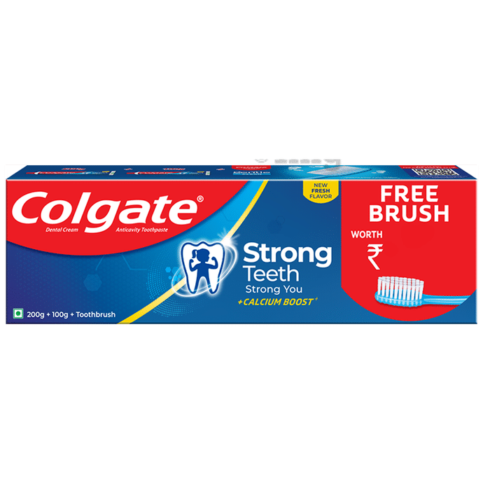 Colgate Strong Teeth Anticavity Toothpaste (1 Tube of 200gm & 1 Tube of 100gm) with Toothbrush Free