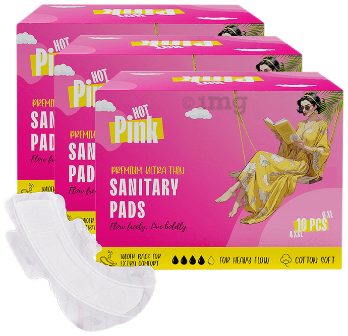 Pinq Polka Hot Pink Premium Ultra Thin Sanitary Pads (6XL & 4XXL Each)