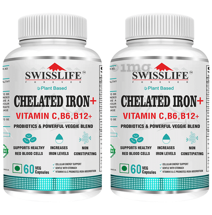 SWISSLIFE FOREVER Chelated Iron + Vitamin C, B6, B12 Veg Capsule (60 Each)