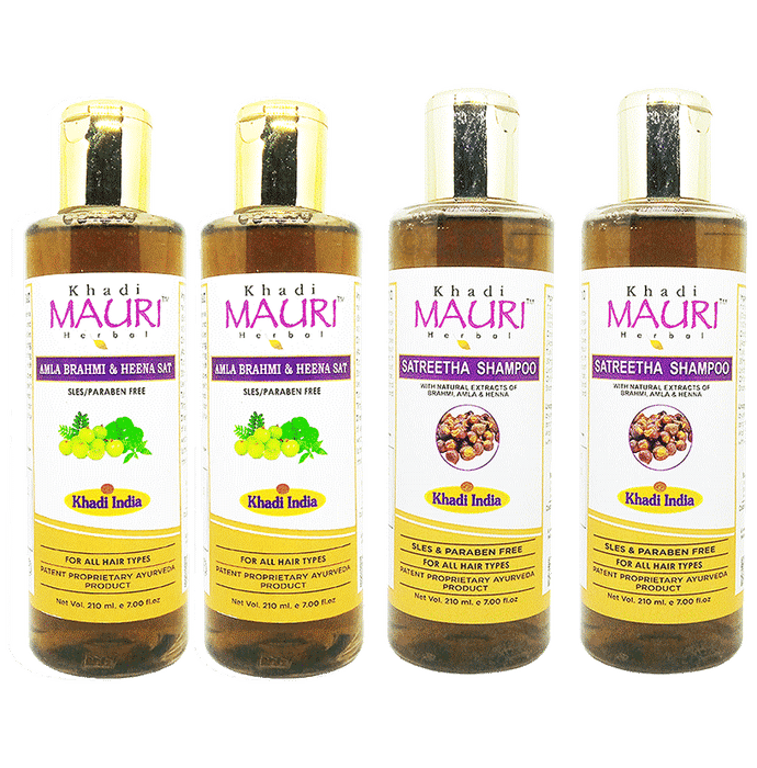 Khadi Mauri Herbal Combo Pack of Amla Brahmi Heena & Satreetha Shampoo  (210ml Each)