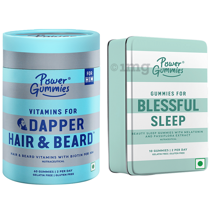 Power Gummies Combo Pack of Vitamins for Dapper Hair & Beard (60 Each) & Gummies for Blessful Sleep (10 Each)