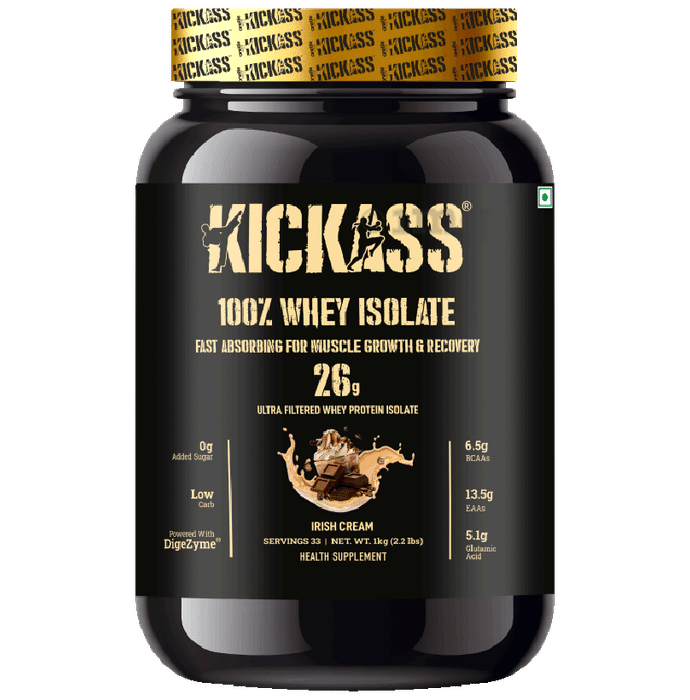 Kickass 100% Whey Isolate Fast Absorbing for Muscle Growth & Recovery Powder Irish Cream