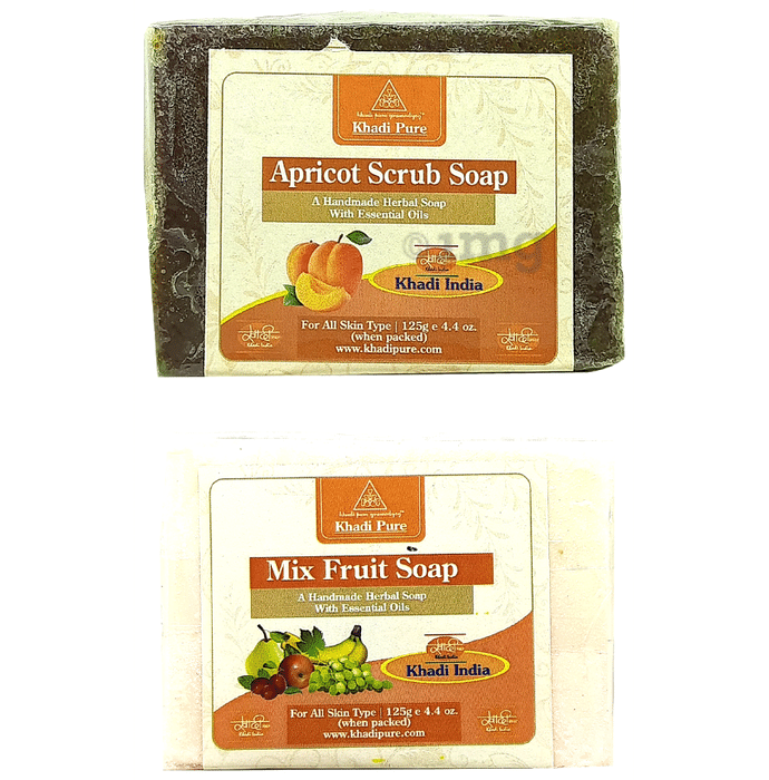 Khadi Pure Combo Pack of Apricot Scrub Soap & Mix Fruit Soap (125gm Each)
