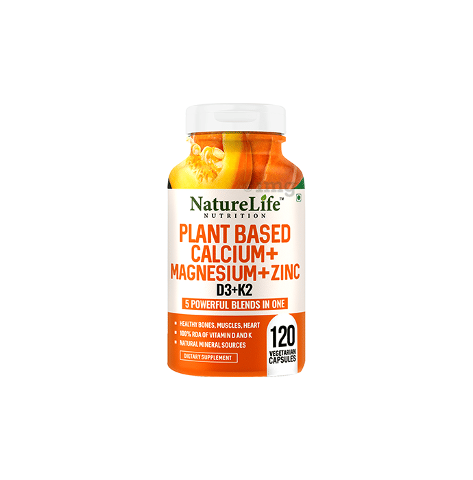 Nature Life Nutrition Plant Based Calcium+Magnesium+Zinc D3+K2 Vegetarian Capsule