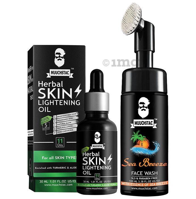Muuchstac Combo Pack of 100% Organic Herbal Skin Lightening Oil 30ml & Sea Breeze Face Wash 100ml