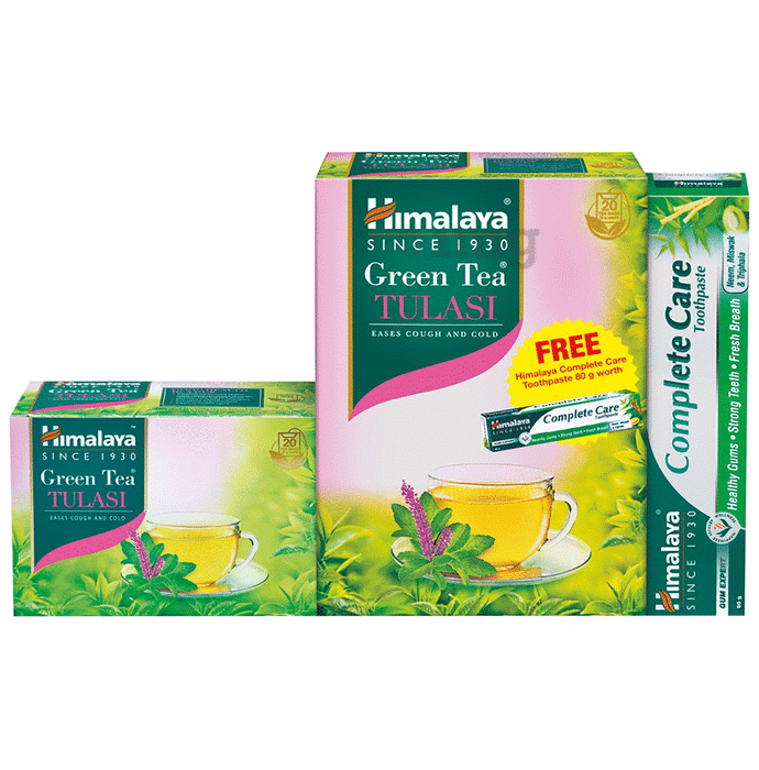 Himalaya Green Tea Sachet (2gm Each) Tulasi with Himalaya Complete Care Toothpaste 80gm free