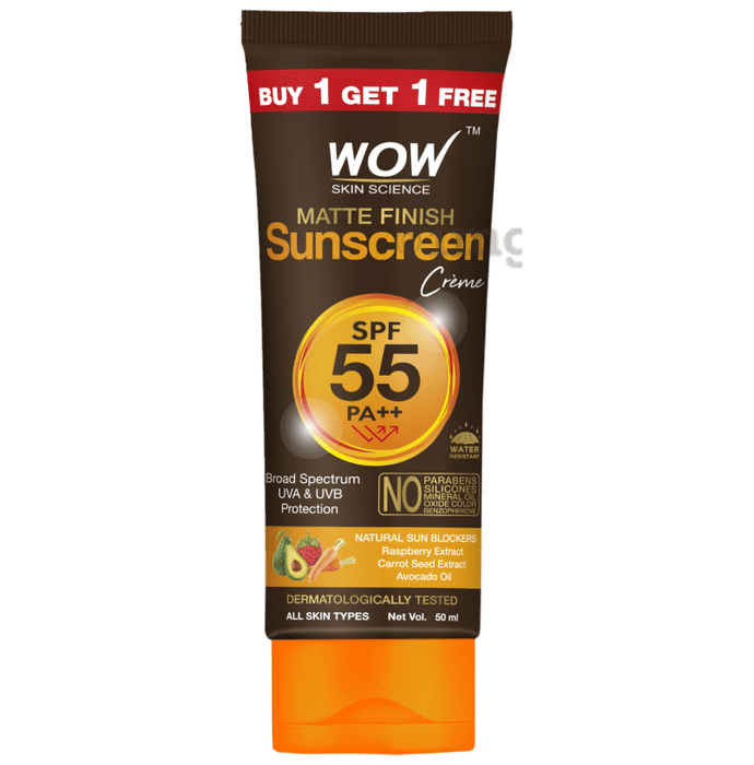 WOW Skin Science Sunscreen Matte Finish Lotion SPF 55 PA++ Buy 1 Get 1 Free