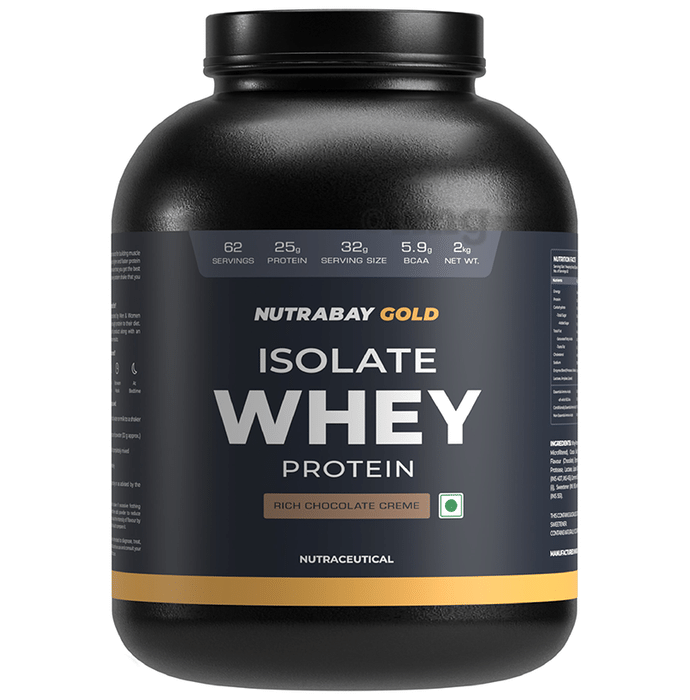 Nutrabay Gold Isolate Whey Protein for Muscles, Recovery, Digestion & Immunity | No Added Sugar | Flavour Rich Chocolate Creme