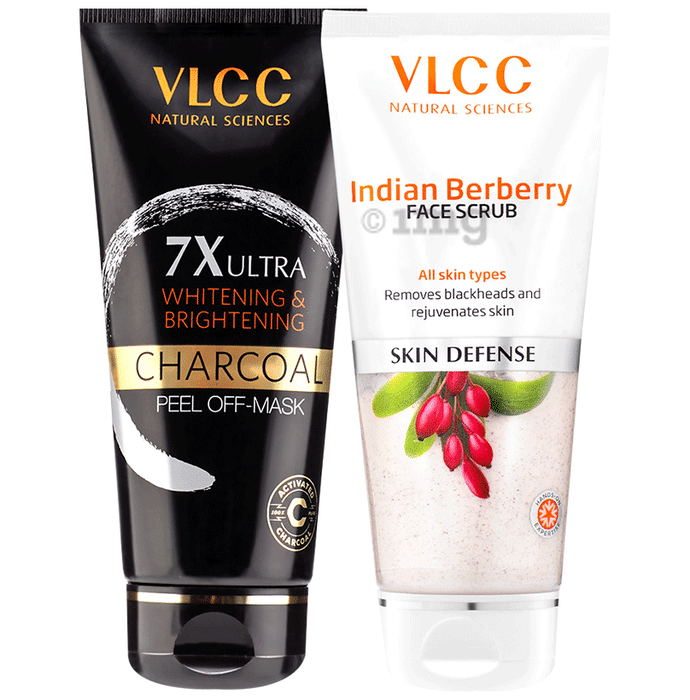 Combo Pack of VLCC Charcoal Peel Off Mask 7X Ultra Whitening & Brightening (100gm) & Indian Berberry Face Scrub (80gm)
