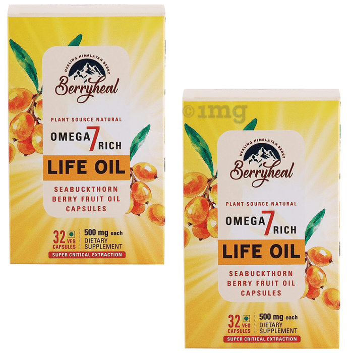 Berryheal Omega 7 Rich Life Oil Sea Buckthorn Berry Fruit Oil Veg Capsule (32 Each)
