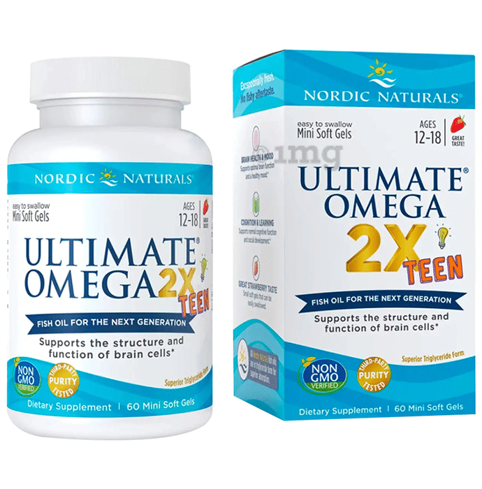 Nordic Naturals 12 to 18 Yrs Ultimate Omega 2x Teen Mini Soft gels for Brain Cells and Function Strawberry