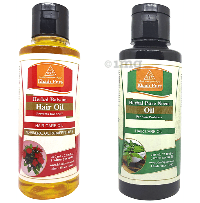 Khadi Pure Combo Pack of Herbal Pure Neem Oil & Herbal Balsam Hair Oil Mineral Oil Free & Paraffin Free (210ml Each)