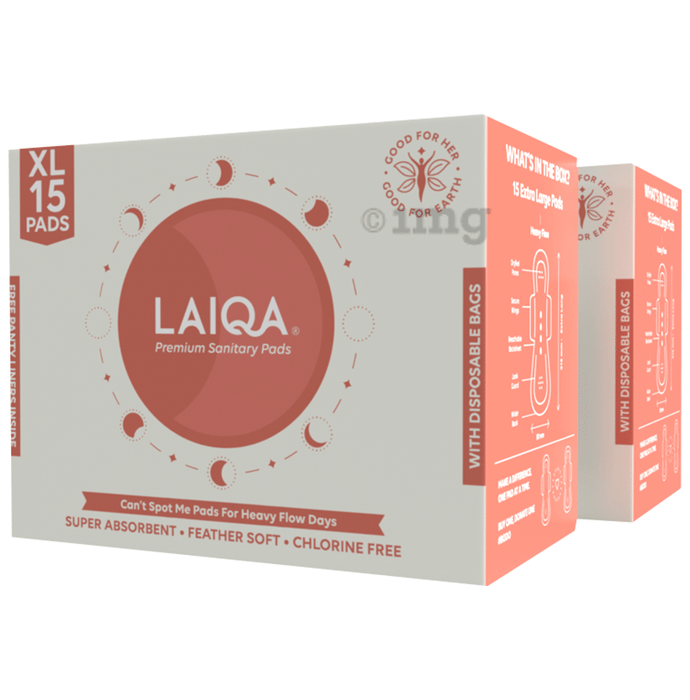 Laiqa Ultra Soft Sanitary Pads for Women (15) & Pantyliners Free (3) Extra Large