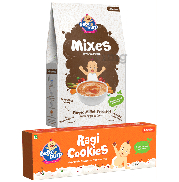 Bebe Burp Combo Pack of 6M+ Mixes Finger Millet Porridge 200gm and 8M+ Ragi Cookies 150gm
