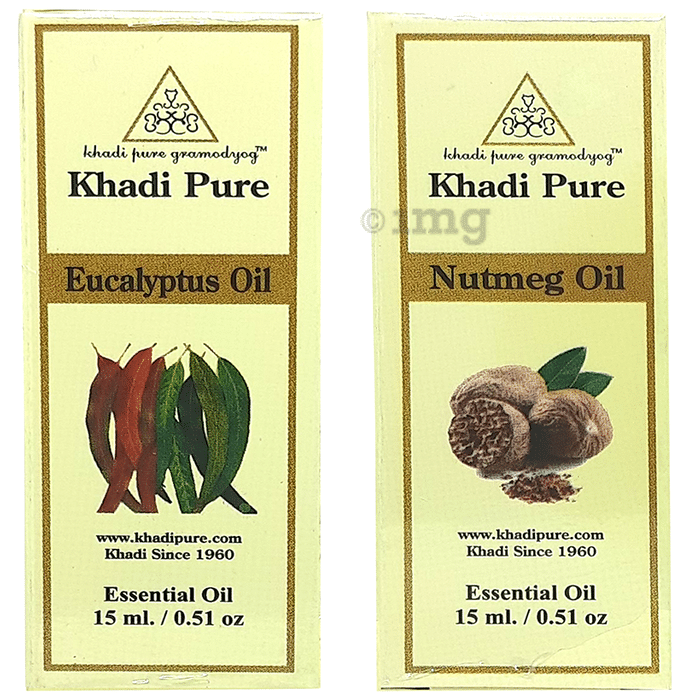 Khadi Pure Combo Pack of Eucalyptus Oil & Nutmeg Oil (15ml Each)