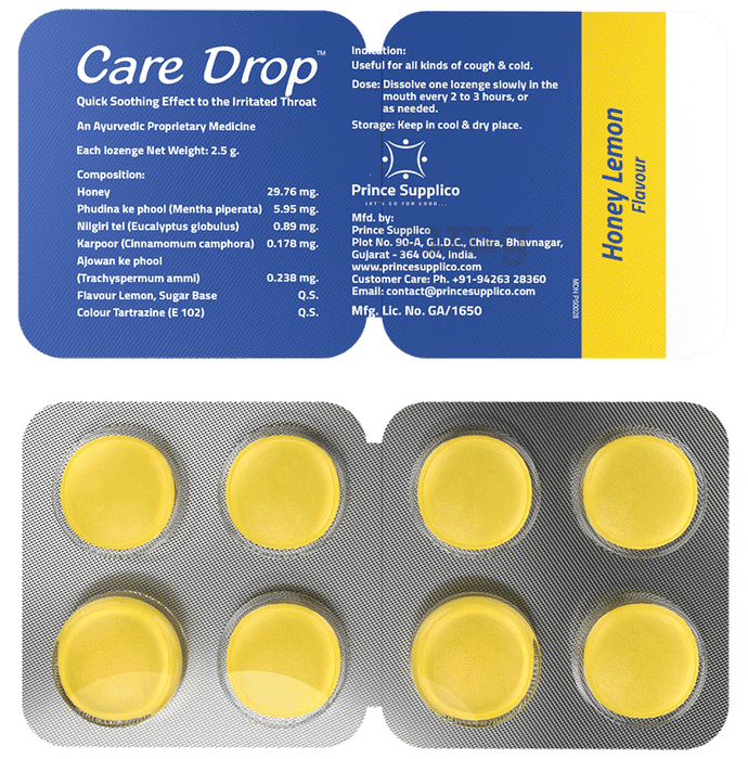 Care Drop Cough Relief Honey Lemon Lozenges