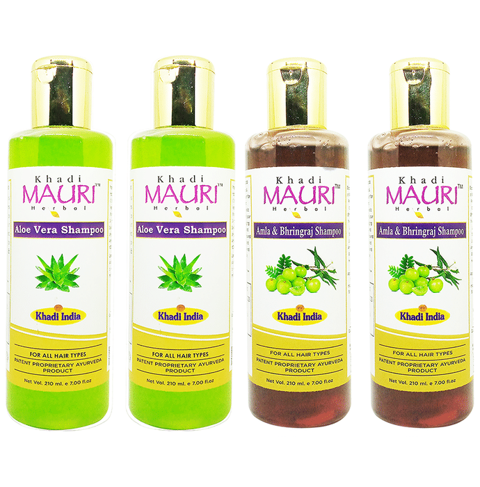 Khadi Mauri Herbal Combo Pack of  Aloe Vera & Amla Bhringraj Shampoo (210ml Each)