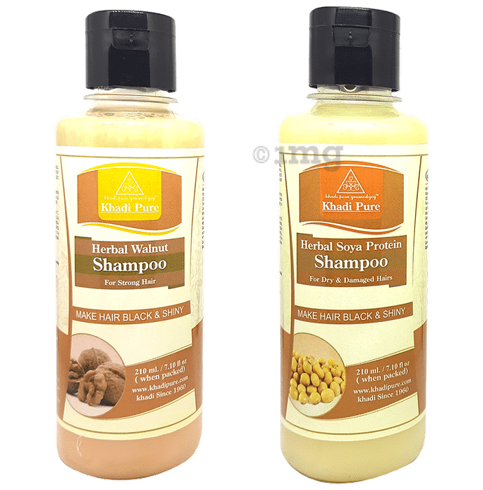 Khadi Pure Combo Pack of Herbal Walnut Shampoo & Herbal Soya Protein Shampoo (210ml Each)