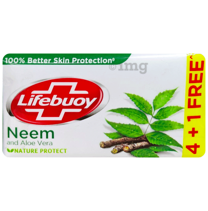 Lifebuoy 100% Better Skin Protection Neem and AloeVera Soap (100gm Each) Buy 4 Get 1 Free