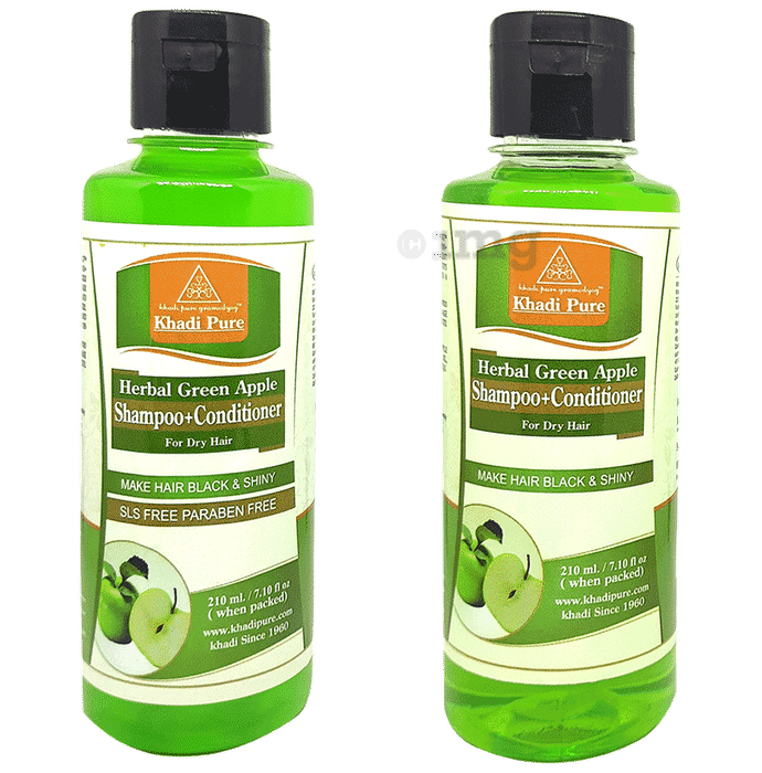 Khadi Pure Combo Pack of Herbal Green Apple Shampoo + Conditioner SLS & Paraben Free & Herbal Green Apple Shampoo + Conditioner (210ml Each)