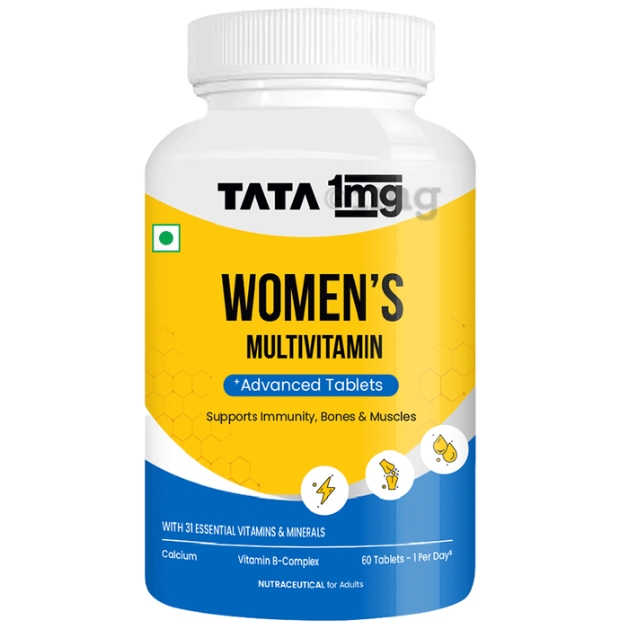 Tata 1mg Women's Multivitamin Veg Tablet with Zinc, Vitamin C, Calcium, Vitamin D and Iron | Supports Overall Health | Nutrition Supplement