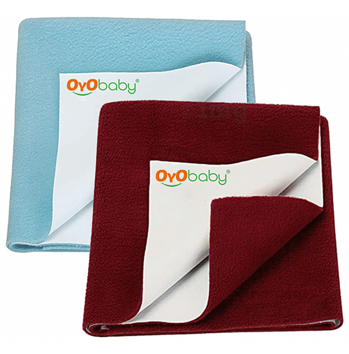 Oyo Baby Waterproof Bed Protector Dry Sheet Gifts Pack Large Sea Blue & Maroon