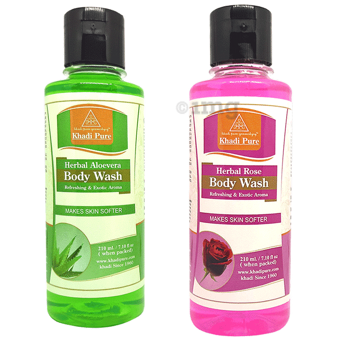 Khadi Pure Combo Pack of Herbal Aloevera Body Wash & Herbal Rose Body Wash (210ml Each)
