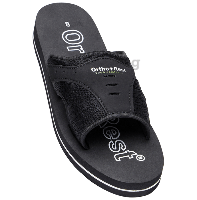 Ortho + Rest  Extra Soft Ortho Doctor Slipper, Orthopedic Footwear For Men Daily Home Use Black 7