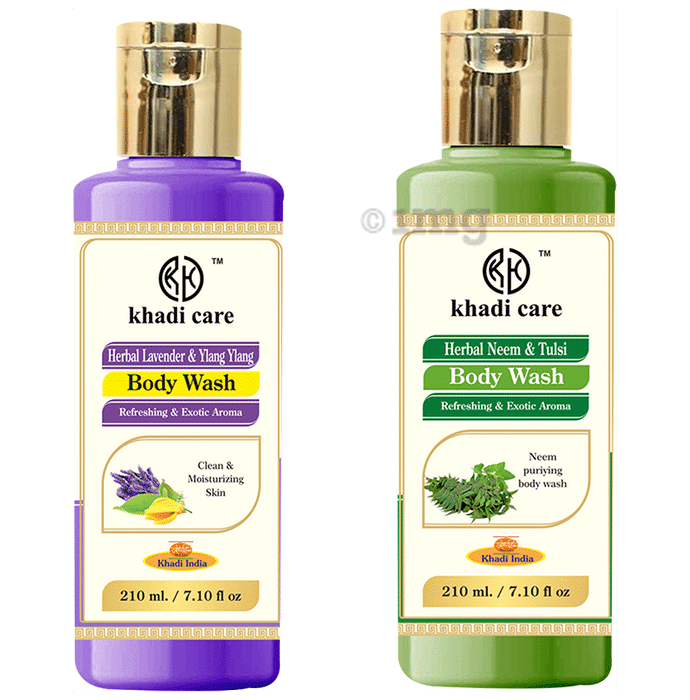 Khadi Care Combo Pack of Herbal Lavender and Ylang Ylang & Herbal Neem and Tulsi Body Wash (210ml Each)