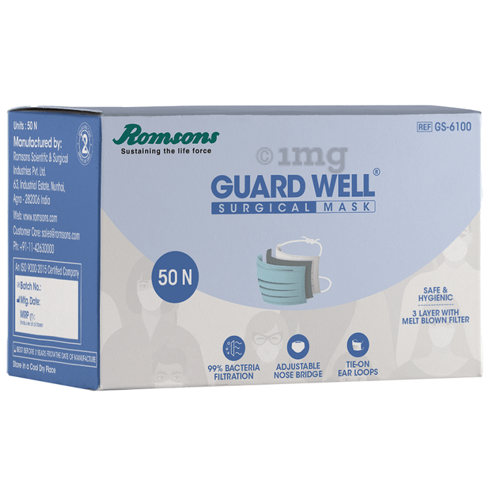 Romsons GS 6100 Guard Well 3 Ply Surgical Face Mask (50 Each)