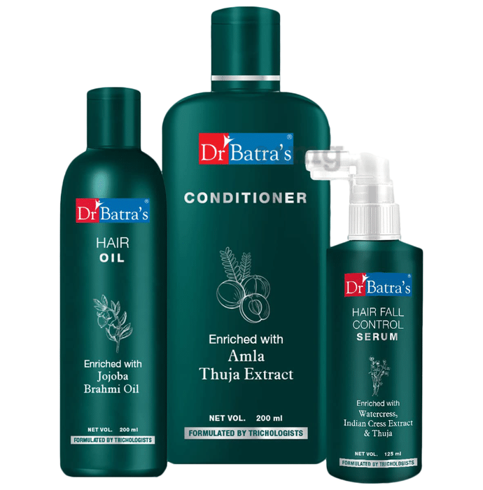 Dr Batra's Combo Pack of Hair Fall Control Serum 125ml, Conditioner 200ml and Hair Fall Control Oil 200ml