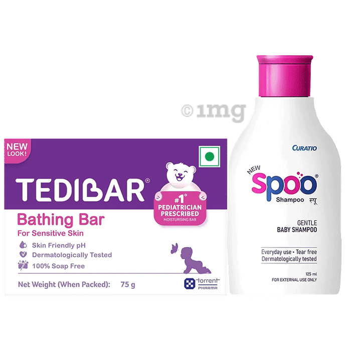 Combo Pack of Tedibar Soap (75) & Curatio New Spoo Gentle Baby Shampoo (125)