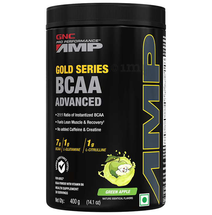 GNC Pro Performance AMP Gold Series BCAA Advanced | For Lean Muscles & Recovery | Flavour Green Apple