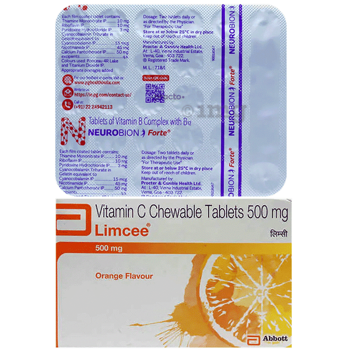 Combo Pack of Neurobion Forte Tablet (30) & Limcee Chewable Tablet Orange (15)