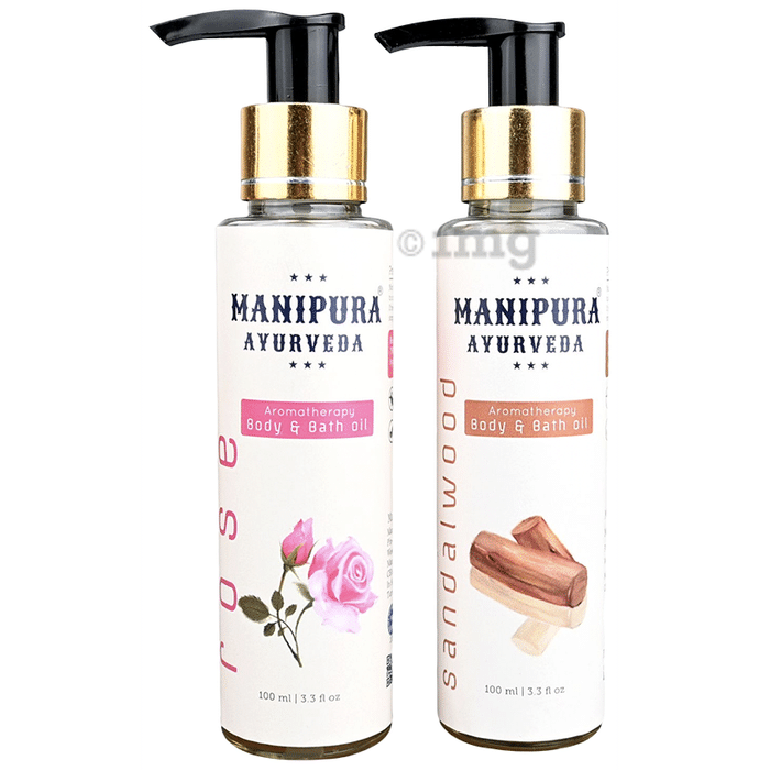 Manipura Ayurveda Combo Pack of Rose & Sandalwood Aromatherapy Body & Bath Oil (100ml Each)