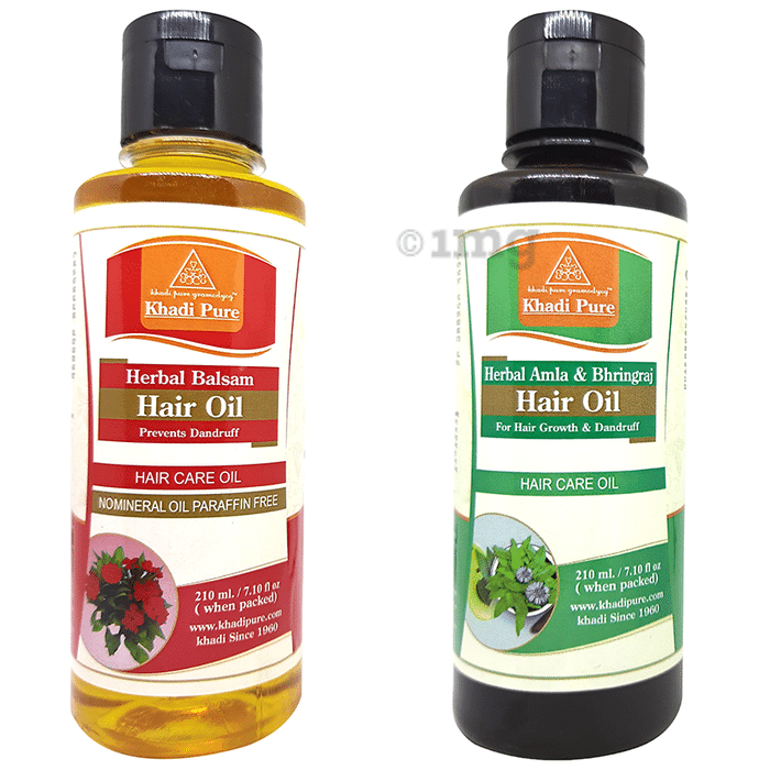 Khadi Pure Combo Pack of Herbal Amla & Bhringraj Hair Oil & Herbal Balsam Hair Oil (210ml Each)