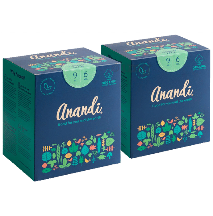 Anandi Combo Pack of 100% Organic Cotton Sanitary Pads for Women with Disposal Pouch (18XL +12XXL)