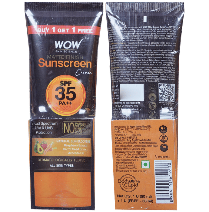 WOW Skin Science Sunscreen Matte Finish Lotion SPF 35 PA++ Buy 1 Get 1 Free