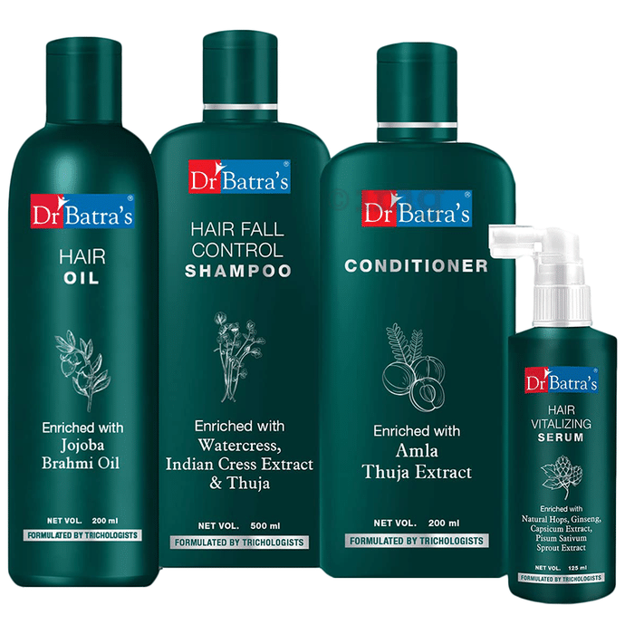 Dr Batra's Combo Pack of Hair Vitalizing Serum 125ml, Hair Oil 200ml, Conditioner 200ml and Hair Fall Control Shampoo 500ml