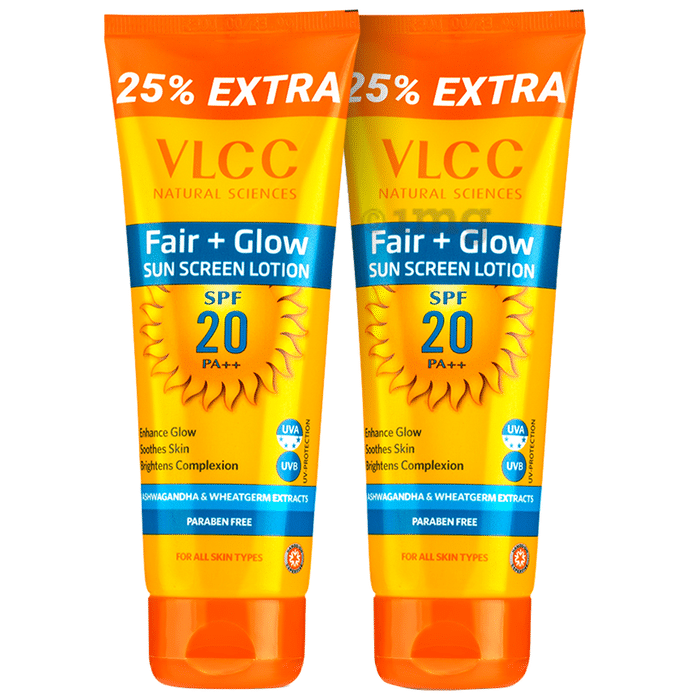 VLCC Natural Science Fair + Glow Sun Scree Lotion (100ml Each) Paraben Free