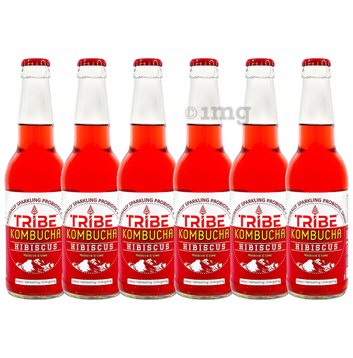 Tribe Kombucha Naturally Sparkling Probiotic Drink HIbiscus (330ml Each) Hibiscus & Lime
