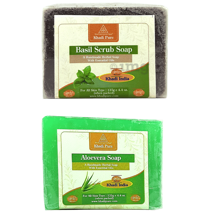 Khadi Pure Combo Pack of Basil Scrub Soap & Aloevera Soap (125gm) Buy
