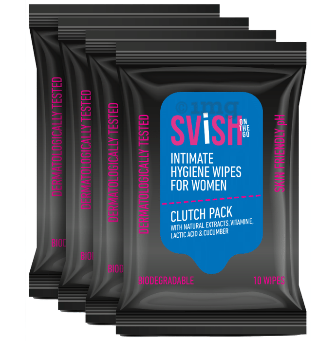 Svish On The Go Intimate Hygiene Wipes Skin Friendly pH for Women (10 Each)