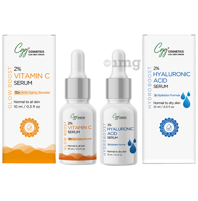 CGG Cosmetics Combo Pack of 2 Vitamin C Serum (10ml) & 2 Hyaluronic