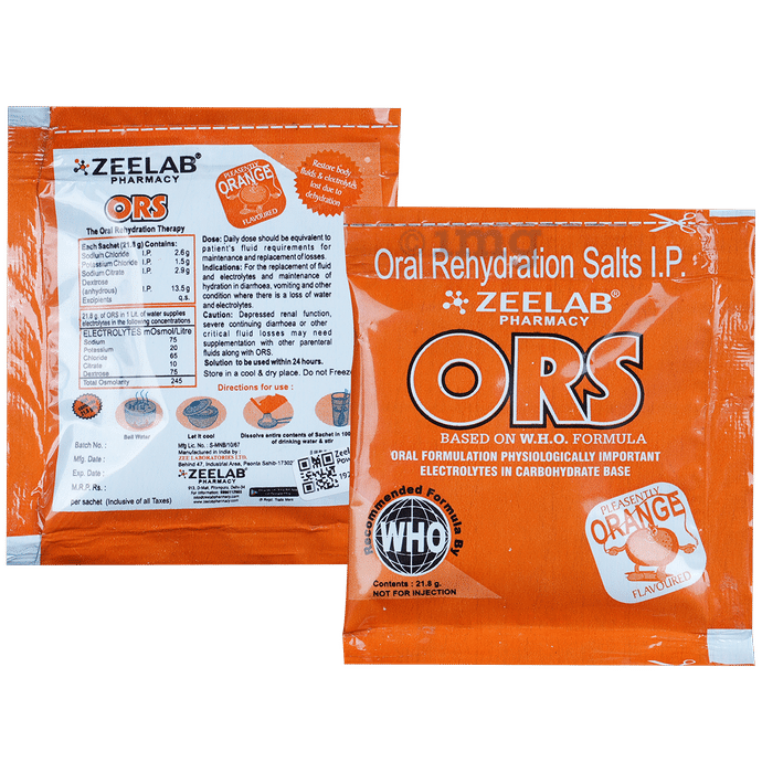 Zeelab ORS for Restoring Body Fluid & Electrolytes | Flavour Orange Powder